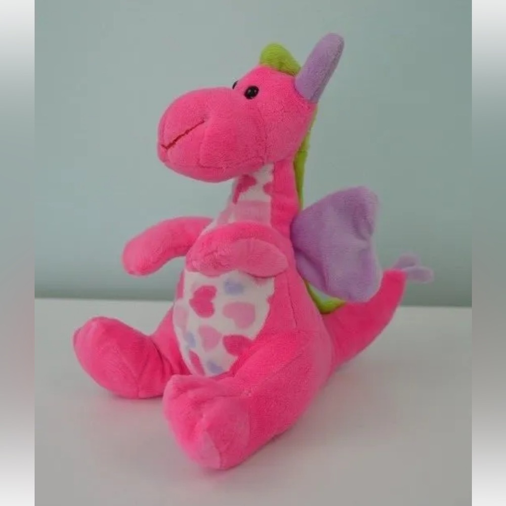 Burton & Burton Dragon Plush Stuffed Animal Toy Pink Purple Hearts Green White